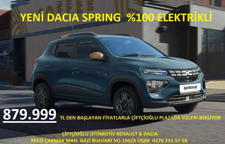 Yeni Dacia Spring %100 Elektrikli Spring 879.999 TL'den Başlayan Fiyatlarla Çiftçioğlu Plazada Sizi Bekliyor