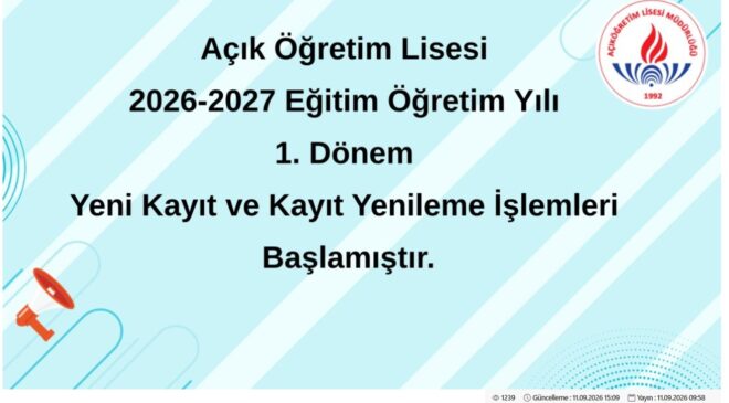 Açık Lise Kayıt Yenileme İşlemleri Başladı