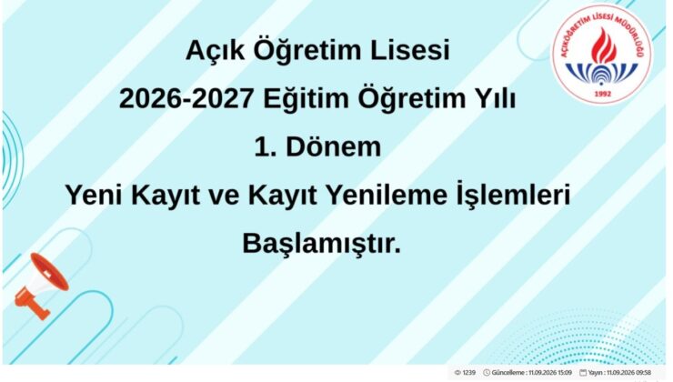 Açık Lise Kayıt Yenileme İşlemleri Başladı